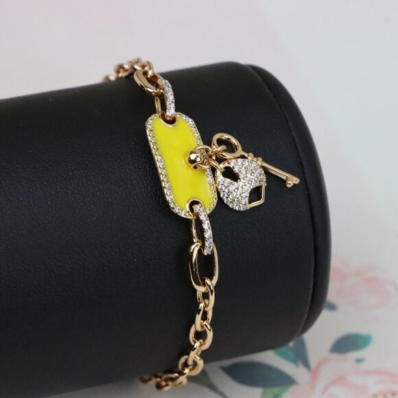 "Rose Gold Bracelet with Yellow Charm and Crystal Lock & Key, XPBL0890 - Picture 1 of 12